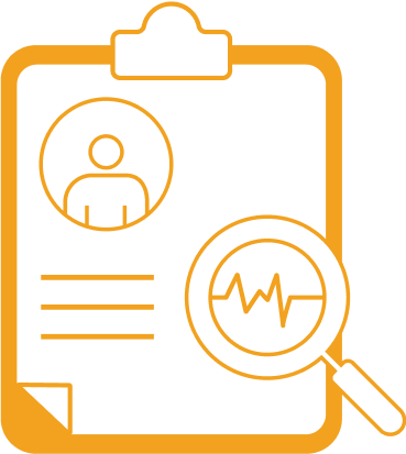 medical record clipboard with a magnifying glass showing a heart rate line
